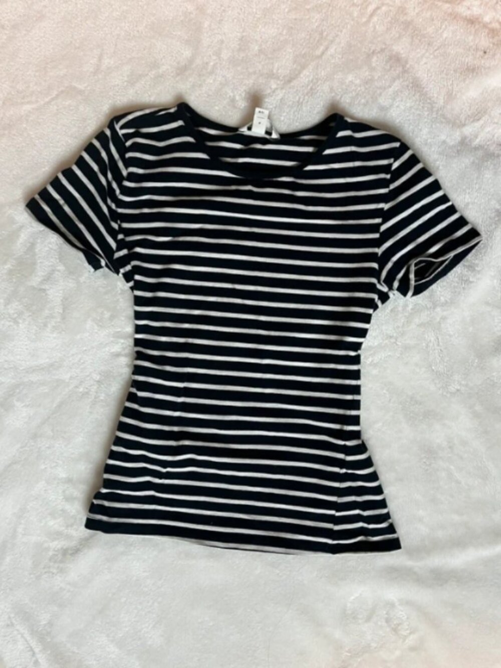 navy and white striped baby tee